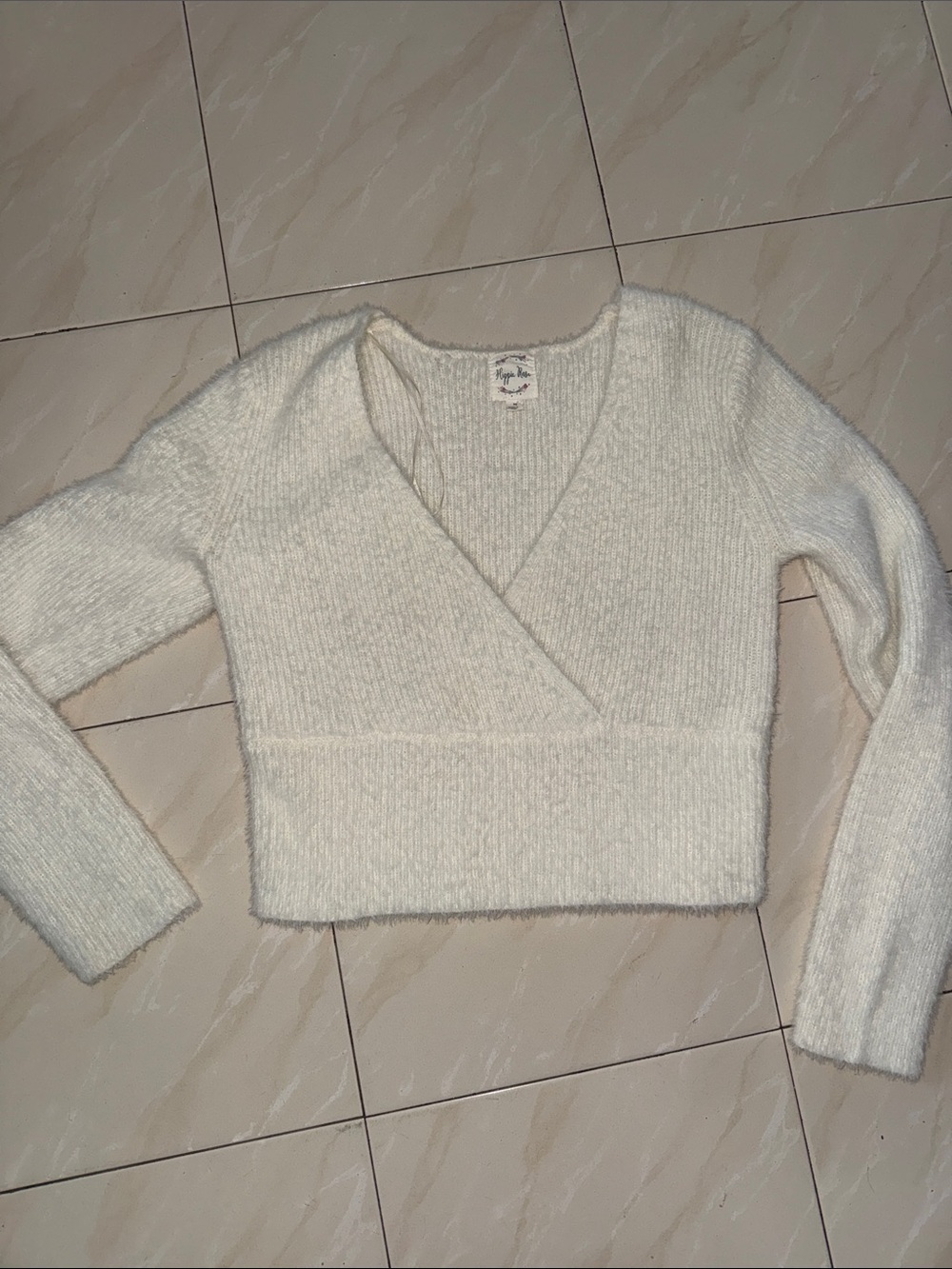 Hippie Rose Cream V-Neck Wrap Crop Pullover